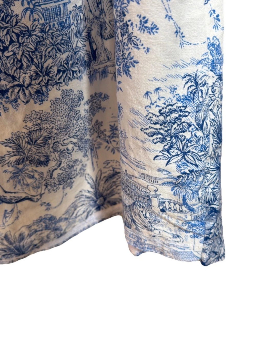 H&M Blue and Cream Toile Print Mini Tunic Linen Blend Dress no size tag 42” Bust - Picture 8 of 9